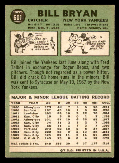 1967 Topps Baseball #601 Billy Bryan Yankees EX-MT 566133