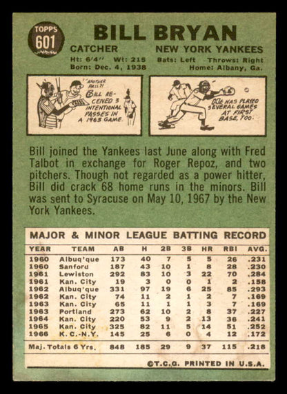 1967 Topps Baseball #601 Billy Bryan Yankees EX-MT 566134