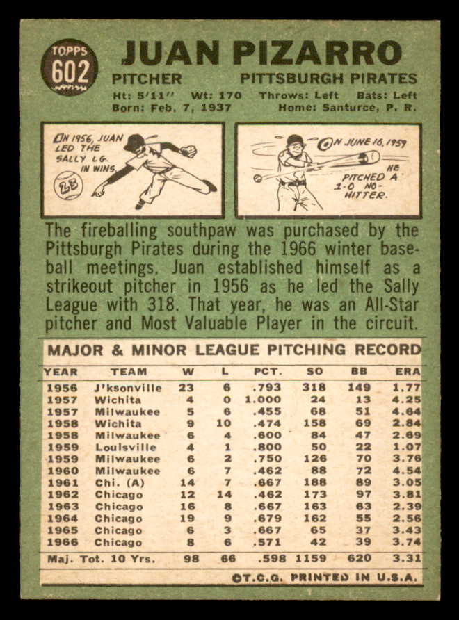 1967 Topps Baseball #602 Juan Pizarro Pirates NR-MT 566136