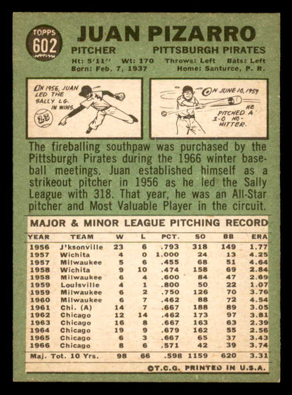 1967 Topps Baseball #602 Juan Pizarro Pirates NR-MT 566136