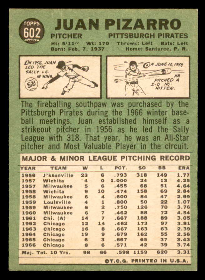 1967 Topps Baseball #602 Juan Pizarro Pirates NR-MT 566137