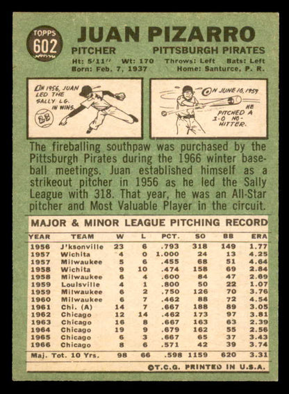 1967 Topps Baseball #602 Juan Pizarro Pirates NR-MT 566137