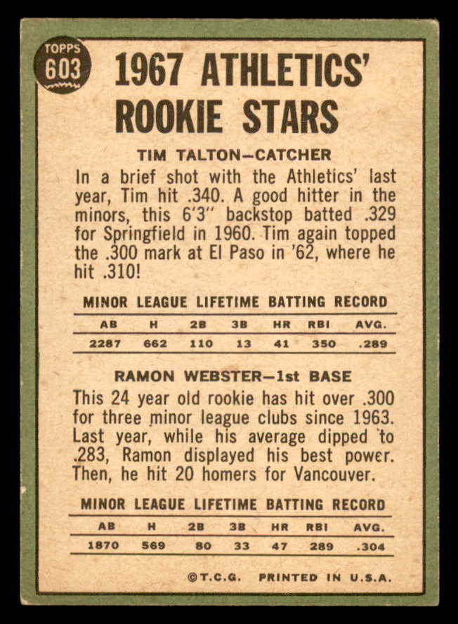 1967 Topps Baseball #603 Ramon Webster A's EX 566141
