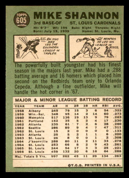 1967 Topps Baseball #605 Mike Shannon Cardinals NR-MT 566145