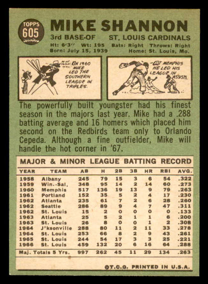 1967 Topps Baseball #605 Mike Shannon Cardinals NR-MT 566146