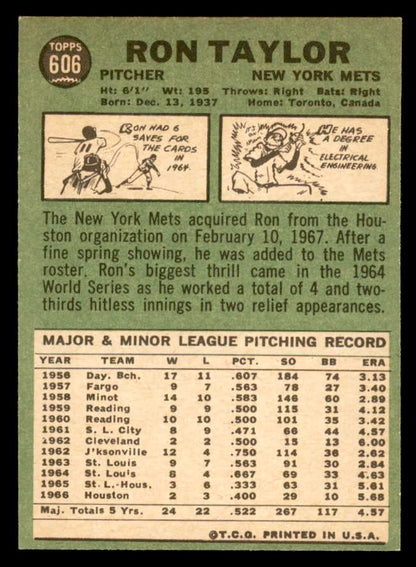 1967 Topps Baseball #606 Ron Taylor Mets NR-MT 566148