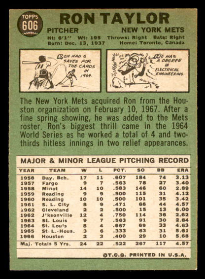 1967 Topps Baseball #606 Ron Taylor Mets EX-MT 566149
