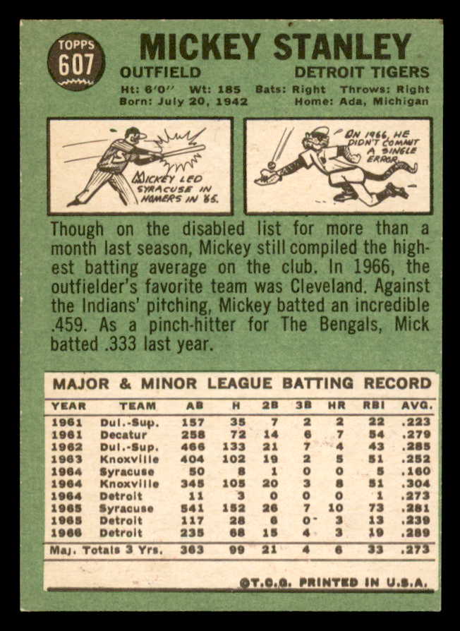 1967 Topps Baseball #607 Mickey Stanley Tigers EX-MT/NR-MT 566152