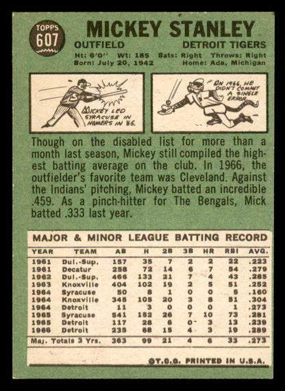 1967 Topps Baseball #607 Mickey Stanley Tigers EX-MT/NR-MT 566152