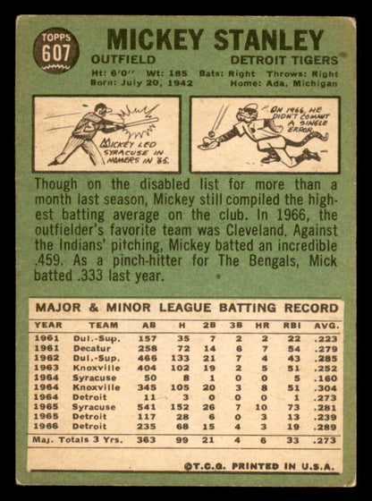 1967 Topps Baseball #607 Mickey Stanley Tigers VG-EX 566153
