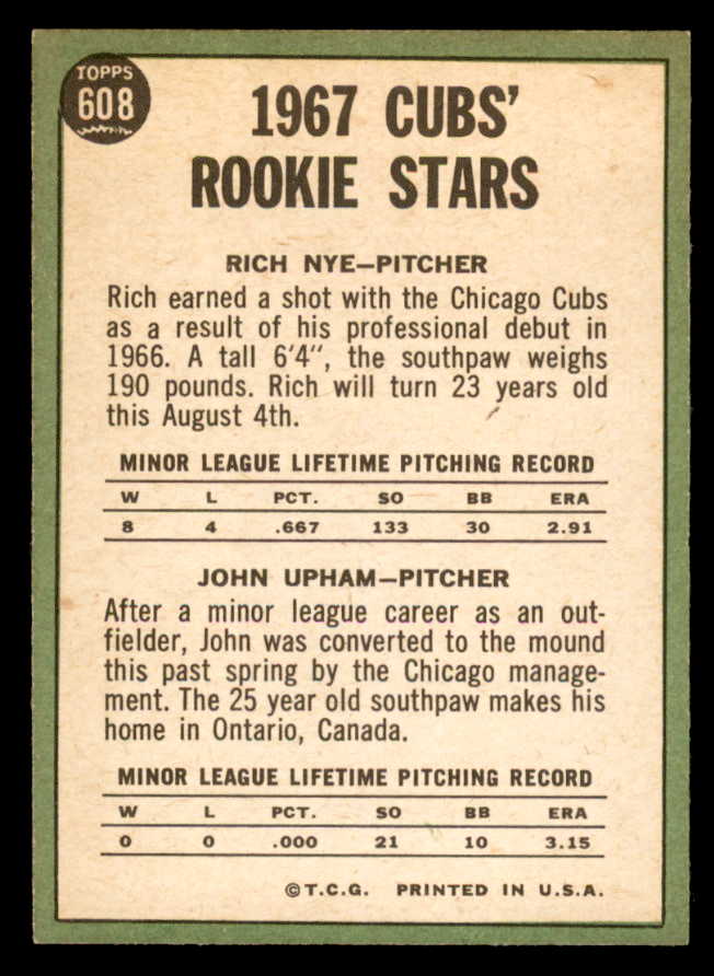 1967 Topps Baseball #608 Rich Nye Cubs EX-MT 566154