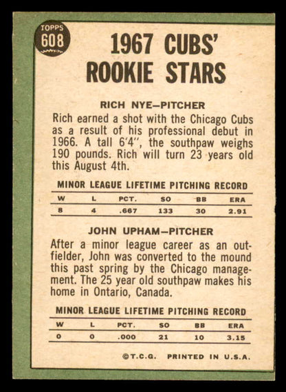 1967 Topps Baseball #608 Rich Nye Cubs EX-MT 566155