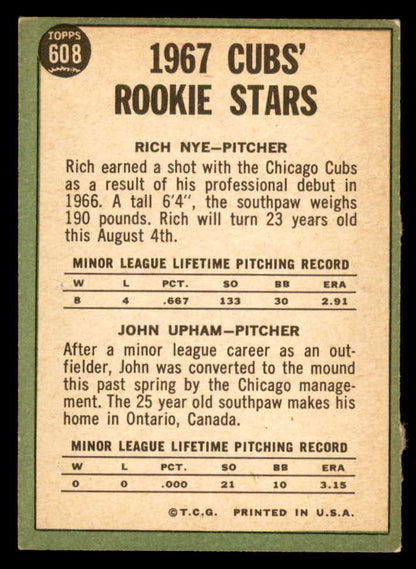 1967 Topps Baseball #608 Rich Nye Cubs VG-EX 566156