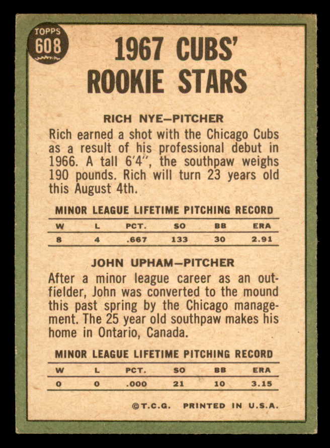 1967 Topps Baseball #608 Rich Nye Cubs VG-EX 566157