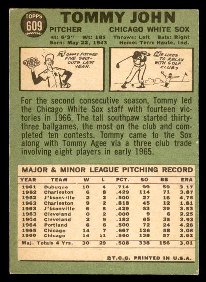 1967 Topps Baseball #609 Tommy John White Sox EX 566159