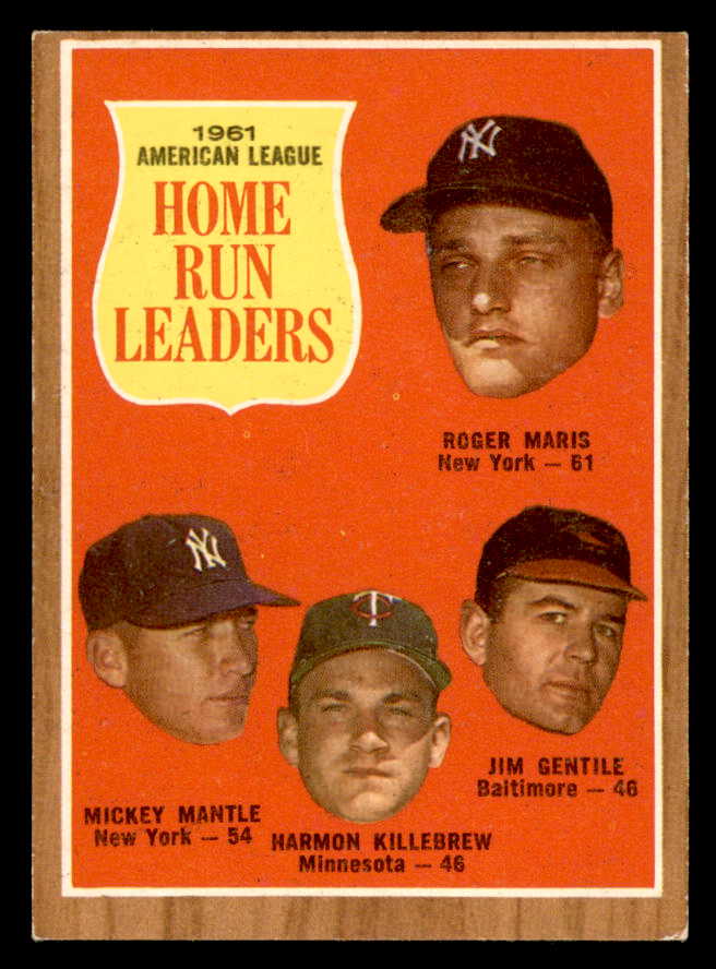 1962 Topps Baseball # 53 A.L. Home Run Leaders Mickey Mantle EX 566164