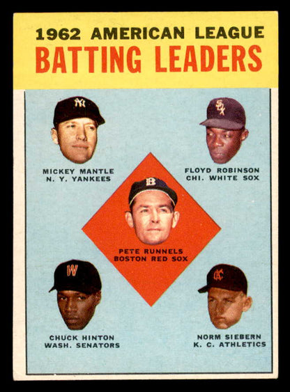 1963 Topps Baseball #  2 A.L. Batting Leaders Mickey Mantle EX 566166