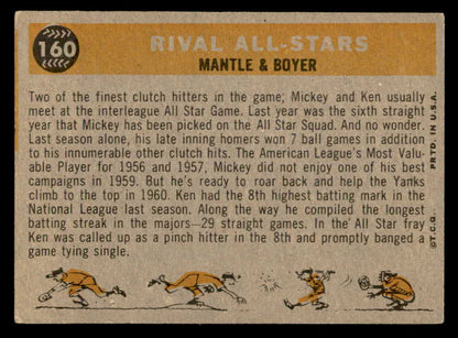 1960 Topps Baseball #160 Mickey Mantle Ken Boyer VG-EX 566167