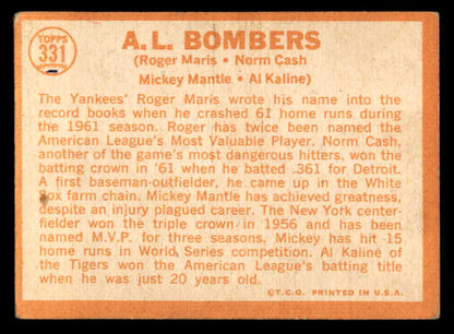 1964 Topps Baseball #331 Mickey Mantle Al Kaline Roger Maris Good ink back 566169