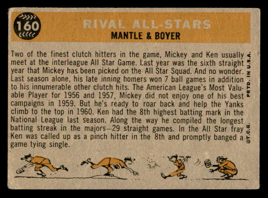 1960 Topps Baseball #160 Mickey Mantle Ken Boyer GD-VG crease 566174