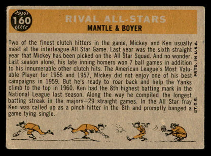 1960 Topps Baseball #160 Mickey Mantle Ken Boyer GD-VG crease 566174