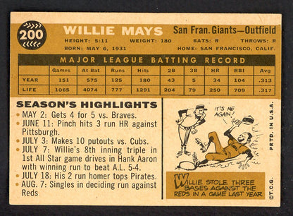 1960 Topps Baseball #200 Willie Mays Giants EX-MT 566189