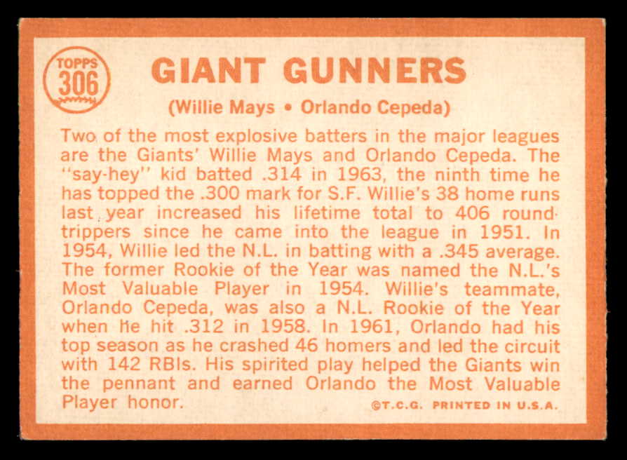 1964 Topps Baseball #306 Willie Mays Orlando Cepeda EX 566200