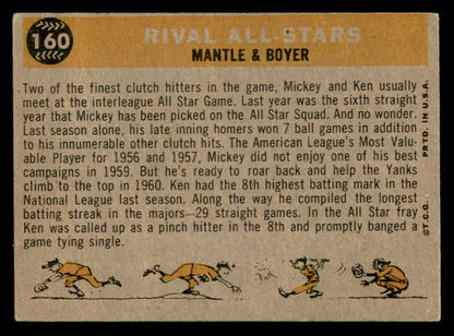 1960 Topps Baseball #160 Mickey Mantle Ken Boyer VG 566201