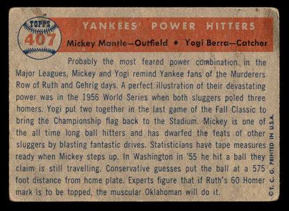 1957 Topps Baseball #407 Mickey Mantle Yogi Berra VG 566207