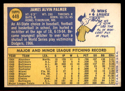 1970 Topps Baseball #449 Jim Palmer Orioles NR-MT 566244
