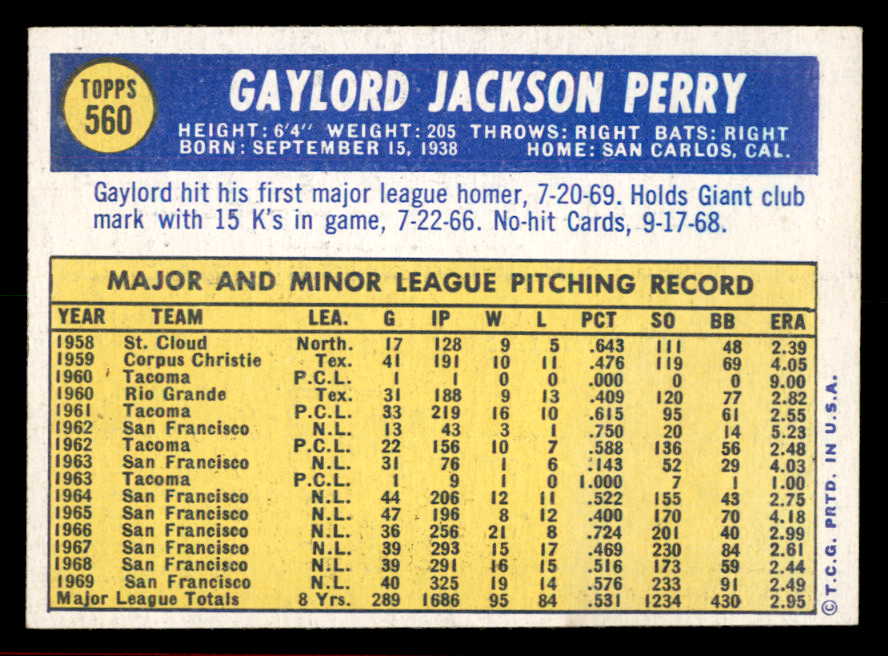 1970 Topps Baseball #560 Gaylord Perry Giants NR-MT 566246