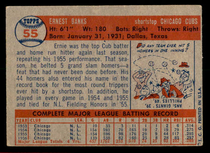 1957 Topps Baseball #055 Ernie Banks Cubs VG-EX 566249