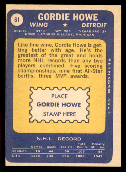 1969 Topps Hockey #061 Gordie Howe Red Wings NR-MT 566254