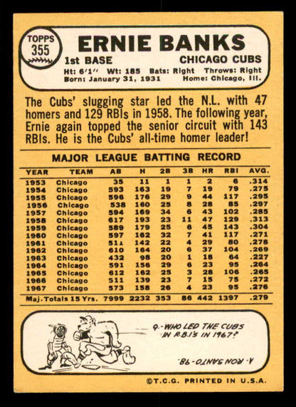 1968 Topps Baseball #355 Ernie Banks Cubs NR-MT 566260