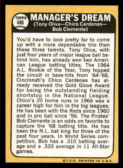 1968 Topps Baseball #480 Roberto Clemente Tony Oliva EX-MT 566265