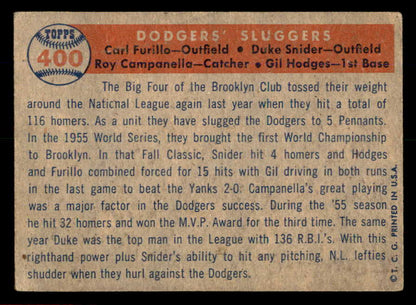 1957 Topps Baseball #400 Roy Campanella Duke Snider Gil Hodges VG 566278