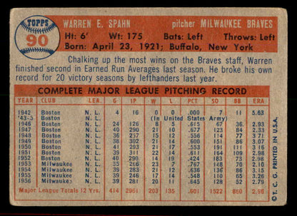 1957 Topps Baseball #90 Warren Spahn Braves VG 566286