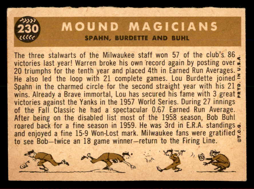 1960 Topps Baseball #230 Warren Spahn Lou Burdette EX 566296