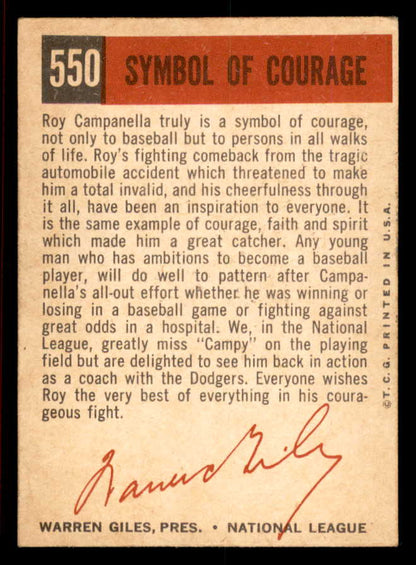 1959 Topps Baseball #550 Roy Campanella Dodgers EX 566299