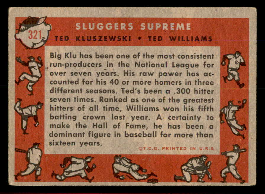 1958 Topps Baseball #321 Ted Williams Ted Kluszewski VG-EX 566300
