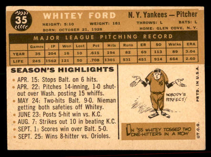 1960 Topps Baseball #35 Whitey Ford Yankees EX 566314