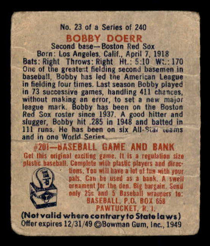 1949 Bowman Baseball #23 Bobby Doerr Red Sox Poor 566338
