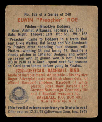 1949 Bowman Baseball #162 Preacher Roe Dodgers VG-EX 566339