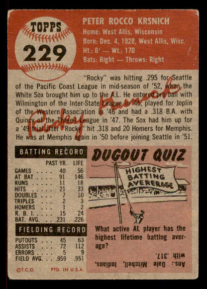1953 Topps Baseball #229 Rocky Krsnich White Sox VG-EX 566354