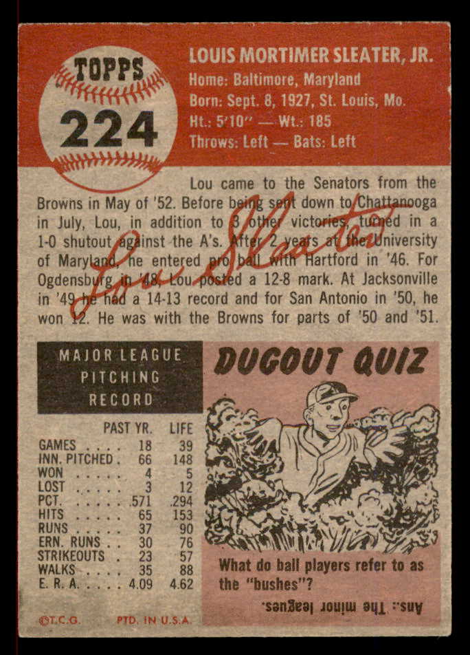 1953 Topps Baseball #224 Lou Sleater Senators EX-MT 566358