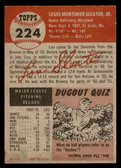 1953 Topps Baseball #224 Lou Sleater Senators EX-MT 566358