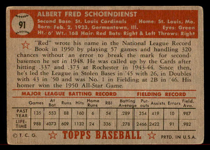 1952 Topps Baseball #091 Red Schoendienst Cardinals VG-EX 566366