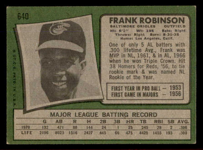 1971 Topps Baseball #640 Frank Robinson Orioles VG-EX 566367
