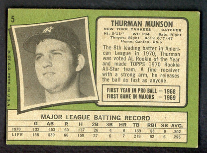 1971 Topps Baseball #5 Thurman Munson Yankees VG-EX 566370
