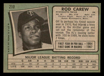 1971 Topps Baseball #210 Rod Carew Twins EX-MT 566372